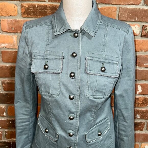 White House Black Market Green Military Jacket Size 2 - Picture 3 of 6